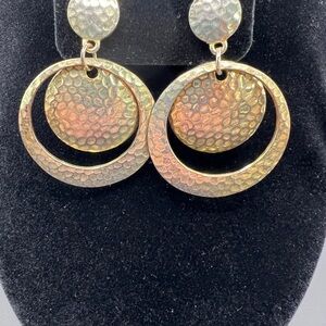 Graziano Hammered Gold Tone Double Disc Drop Earrings/1 1/2” China